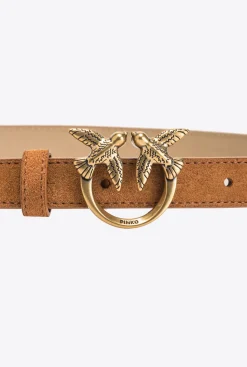 Ceintures|PINKO Fine Ceinture Love Birds En Daim Cognac-Or Antique