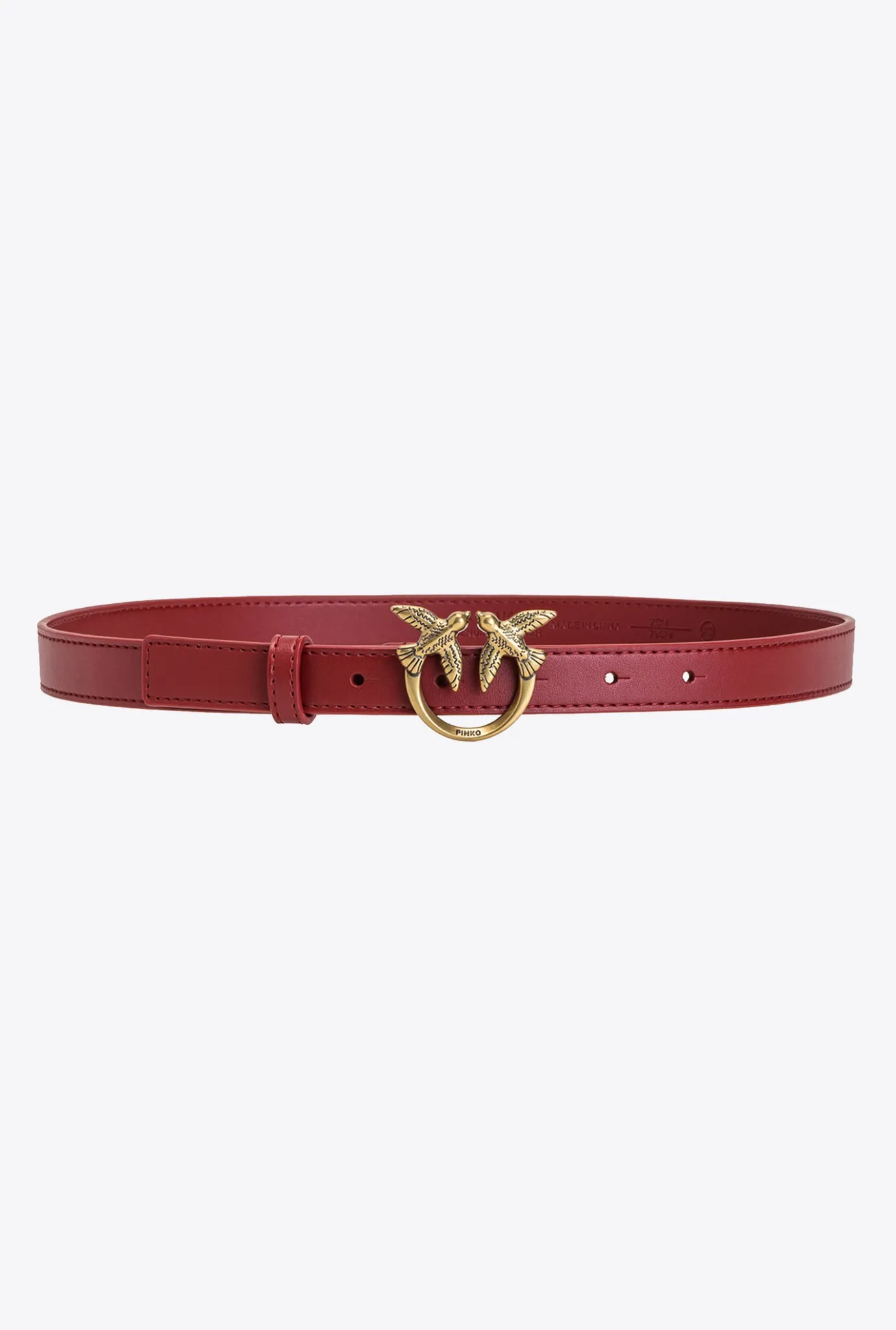 Ceintures|PINKO Fine Ceinture Love Birds En Cuir Rouge Rubis-Or Antique