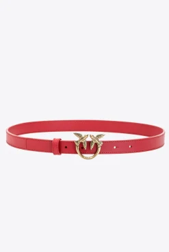 Ceintures|PINKO Fine Ceinture Love Birds En Cuir Rouge-Or Antique