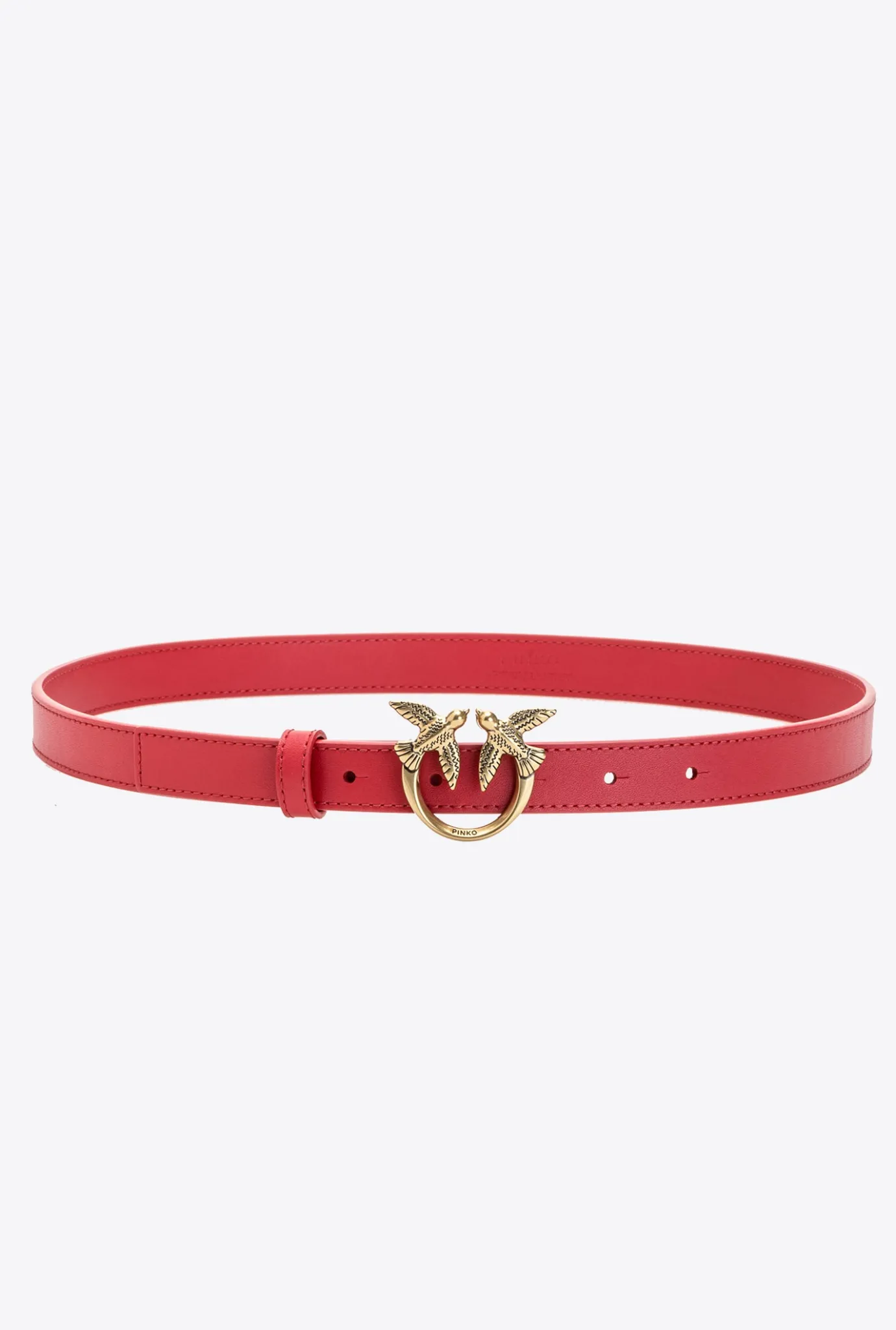 Ceintures|PINKO Fine Ceinture Love Birds En Cuir Rouge-Or Antique