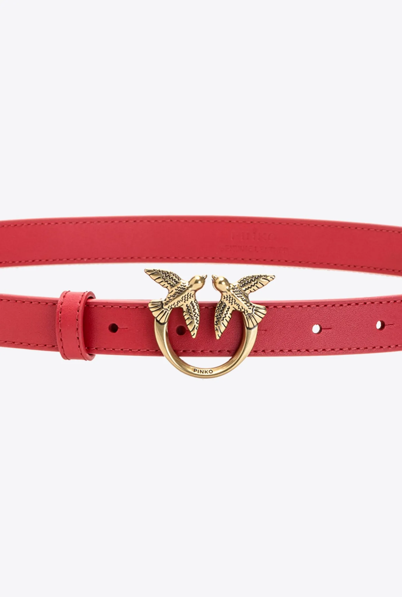 Ceintures|PINKO Fine Ceinture Love Birds En Cuir Rouge-Or Antique