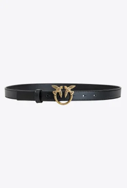 Ceintures|PINKO Fine Ceinture Love Birds En Cuir Noir-Vieil Or