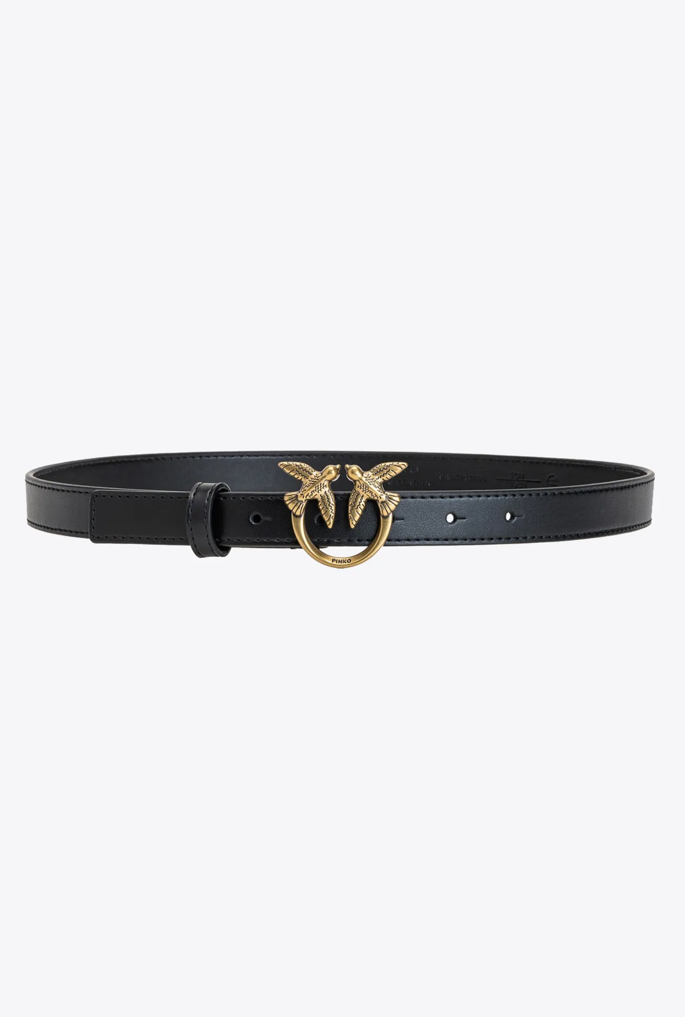 Ceintures|PINKO Fine Ceinture Love Birds En Cuir Noir-Vieil Or