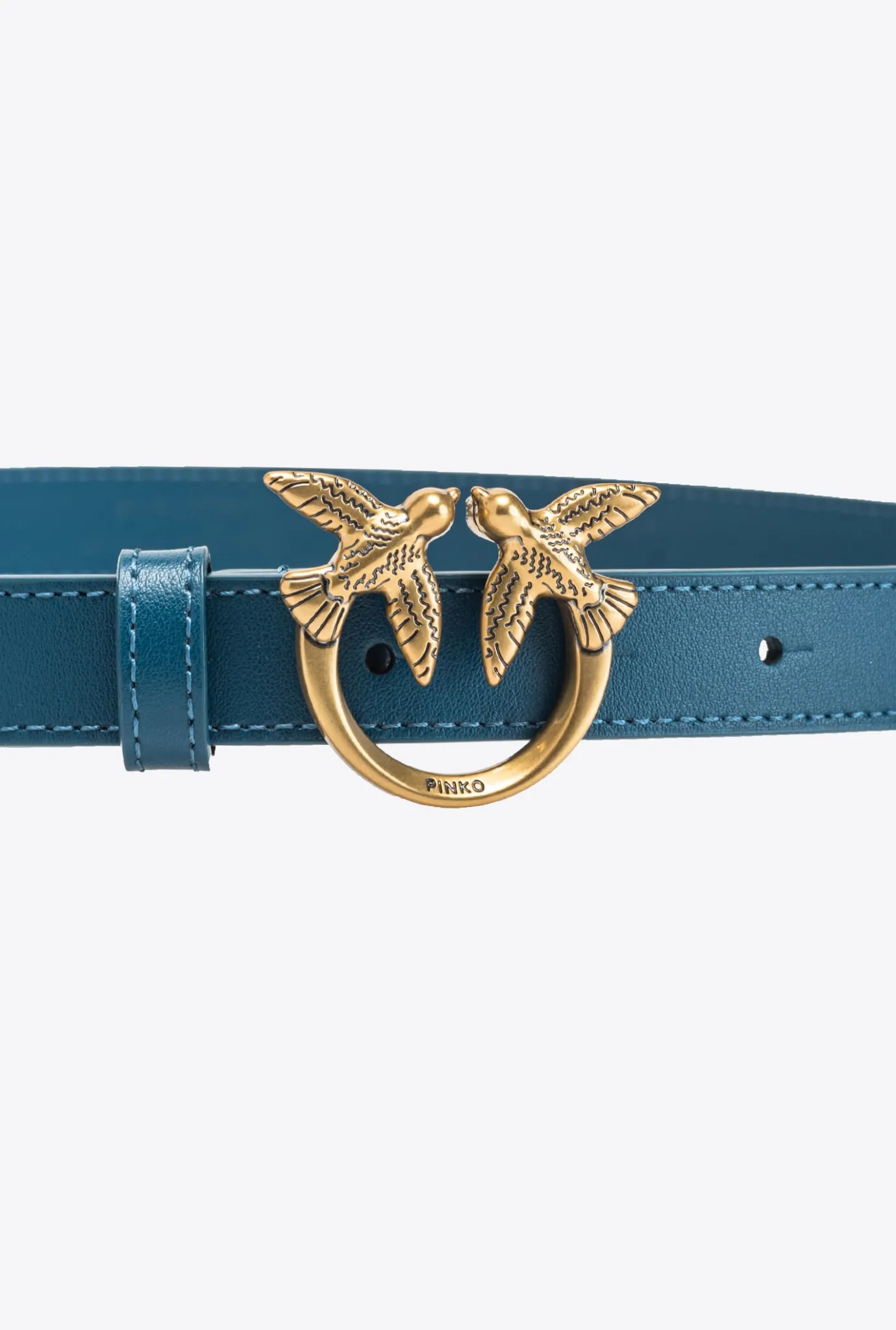 Ceintures|PINKO Fine Ceinture Love Birds En Cuir Sarcelle-Or Antique