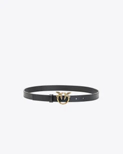 Ceintures|PINKO Fine Ceinture Love Birds En Cuir Noir-Vieil Or