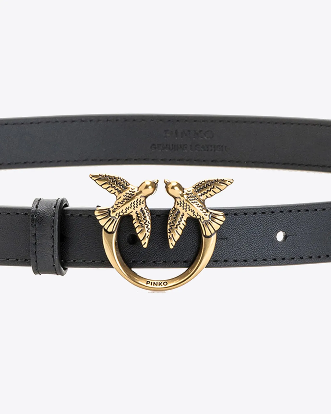 Ceintures|PINKO Fine Ceinture Love Birds En Cuir Noir-Vieil Or