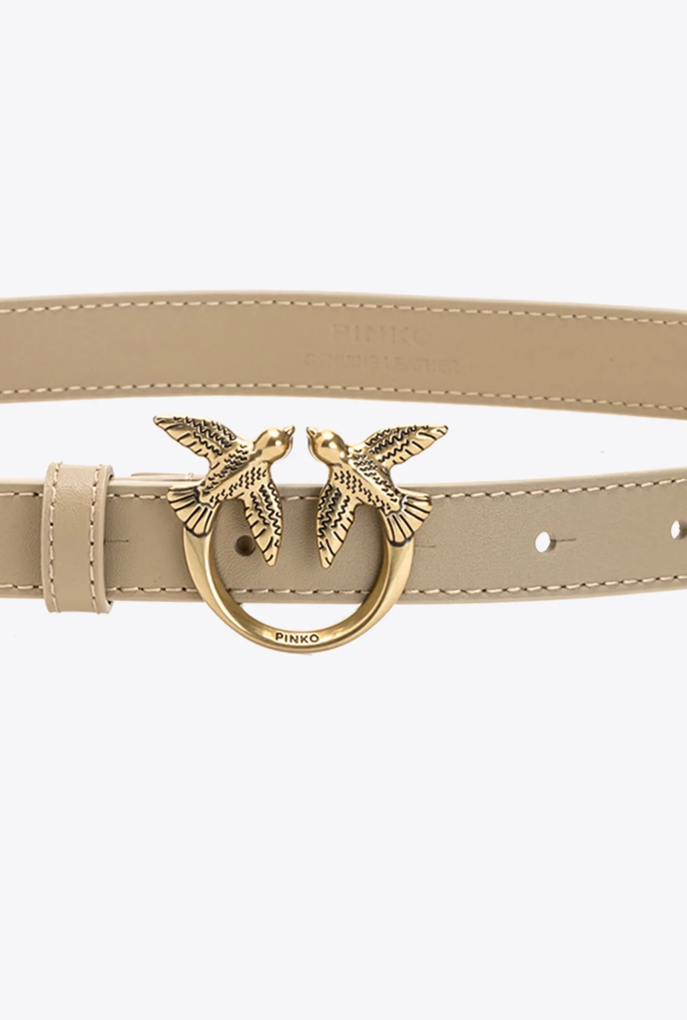 Ceintures|PINKO Fine Ceinture Love Birds En Cuir Sable-Or Antique