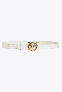 Ceintures|PINKO Fine Ceinture Love Birds En Cuir Blanc+Blanc-Or Antique