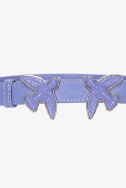 Ceintures|PINKO Fine Ceinture Love Birds En Cuir Brosse Bleu Corse-Color Block