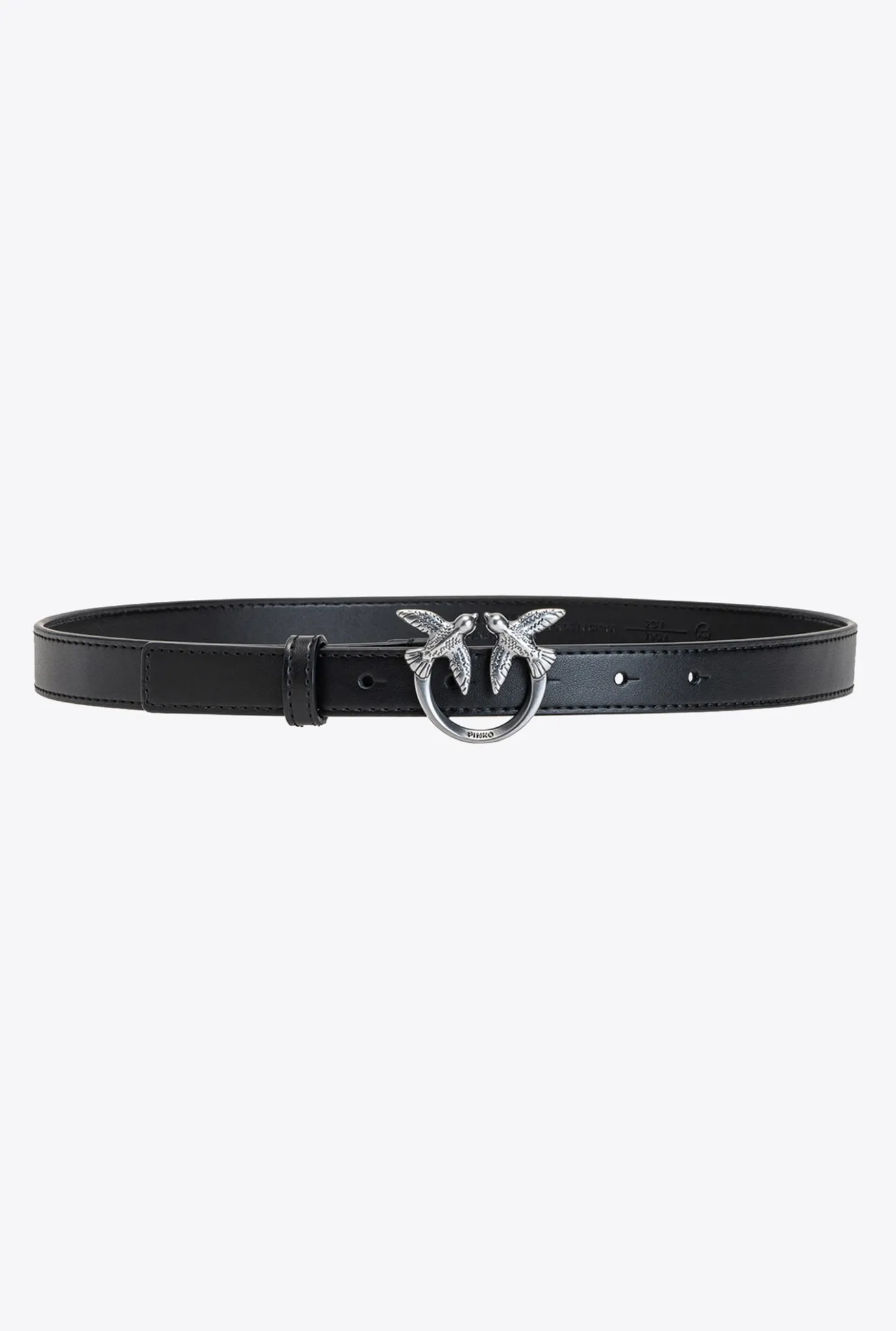 Ceintures|PINKO Fine Ceinture Love Birds En Cuir Noir-Vieil Argent