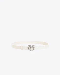 Ceintures|PINKO Fine Ceinture Love Birds En Cuir Beige G. Lame-Vieil Argent
