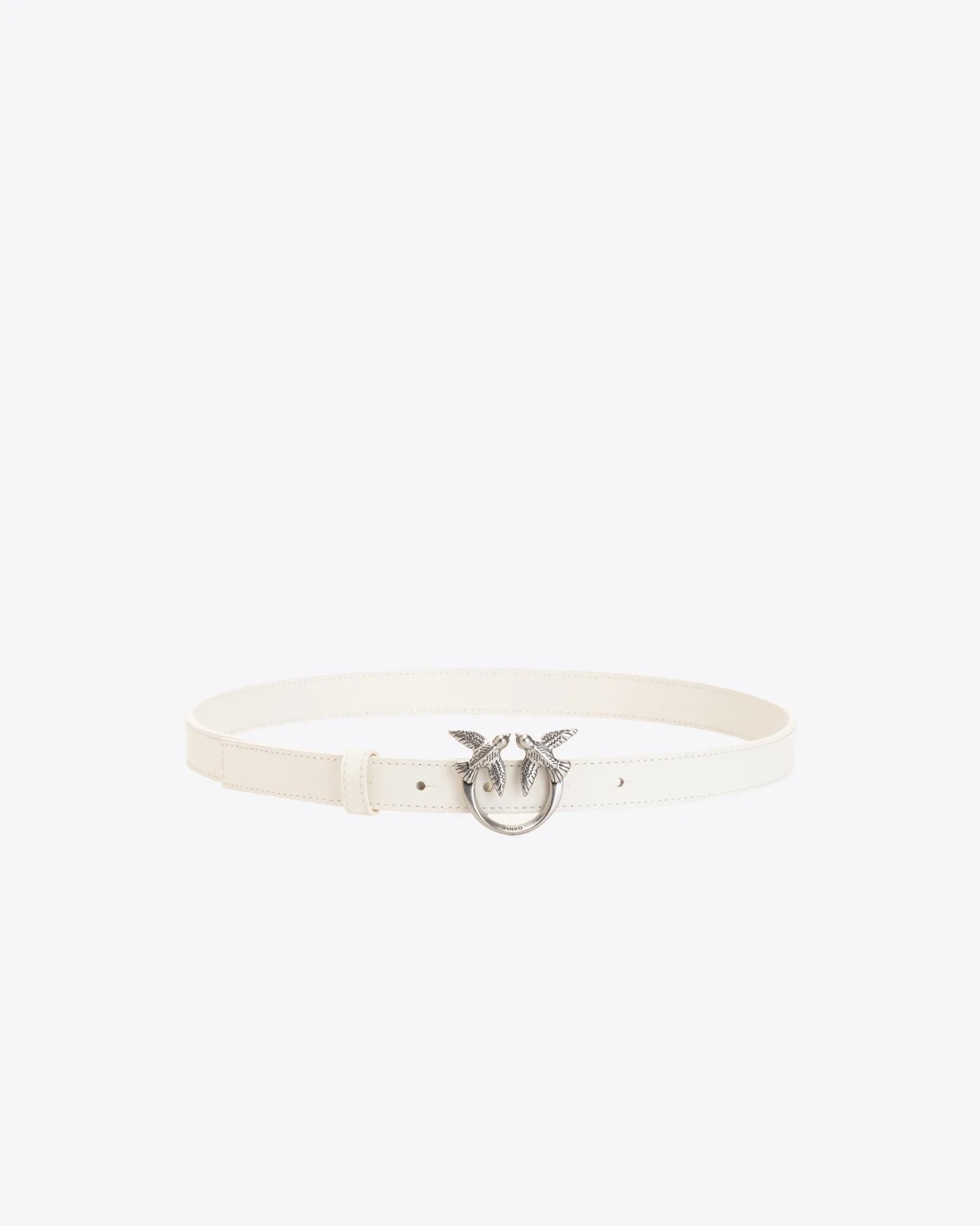 Ceintures|PINKO Fine Ceinture Love Birds En Cuir Beige G. Lame-Vieil Argent