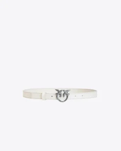 Ceintures|PINKO Fine Ceinture Love Birds En Cuir Blanc+Blanc-Vieil Argent