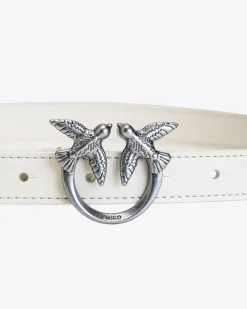Ceintures|PINKO Fine Ceinture Love Birds En Cuir Blanc+Blanc-Vieil Argent