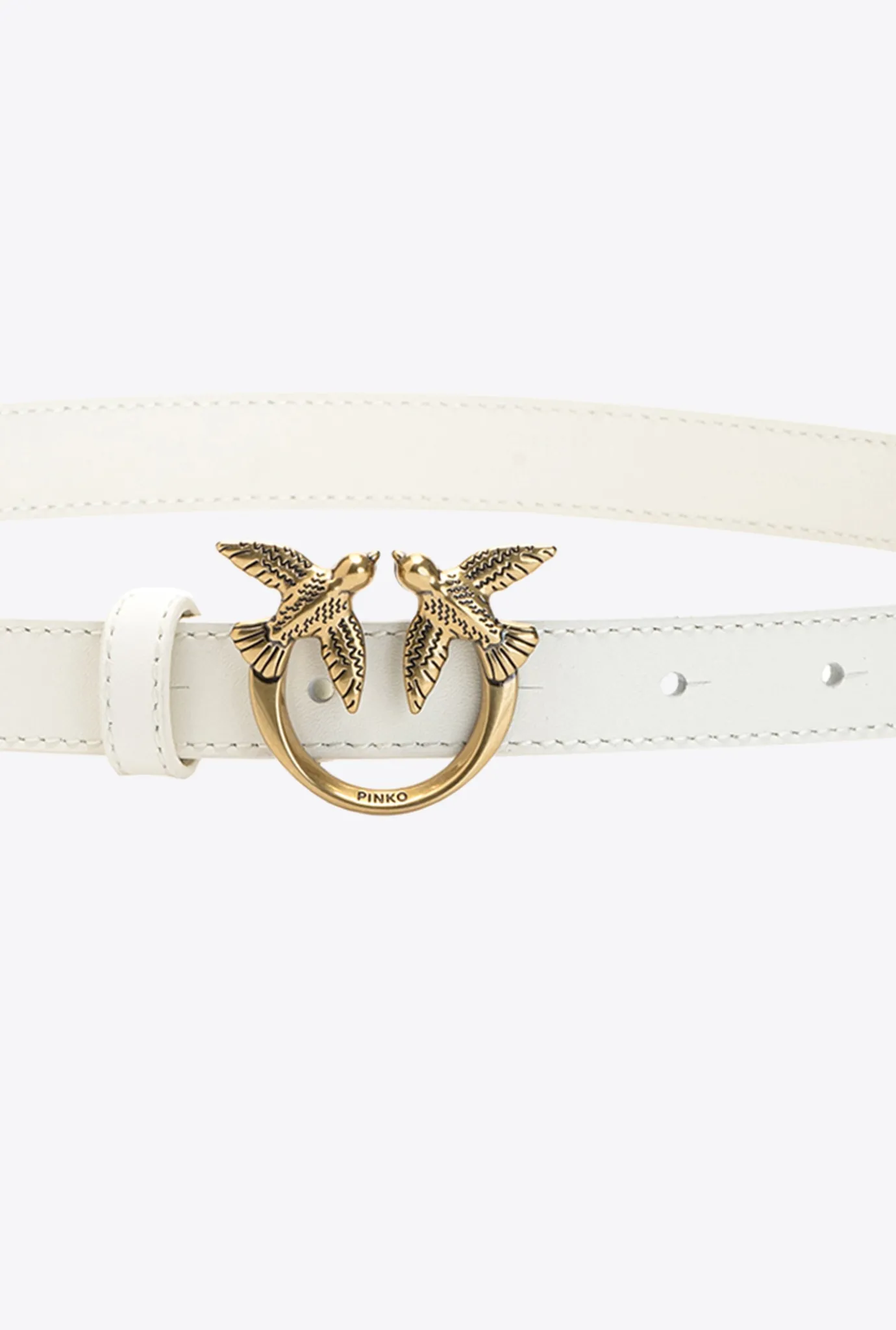 Ceintures|PINKO Fine Ceinture Love Birds En Cuir Beige G. Lame-Or Antique