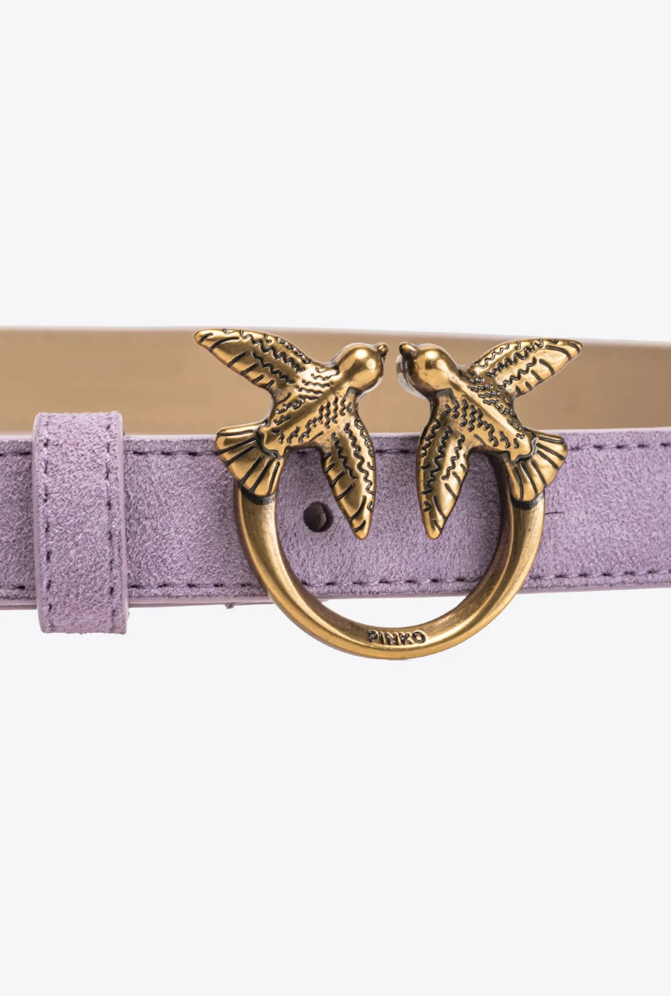 Ceintures|PINKO Fine Ceinture Love Birds En Daim Iris-Or Antique