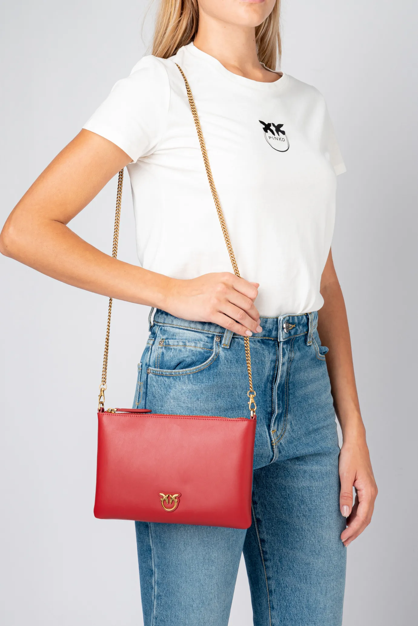 Sacs À Bandoulière|PINKO Flat Love Bag Simply Rouge Rubis-Or Antique