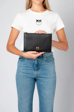 Sacs À Bandoulière|PINKO Flat Love Bag Simply Noir-Vieil Or