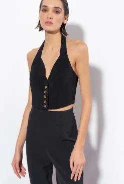 Tailleurs Et Ensembles|PINKO Gilet A Encolure Americaine Noir Limousine