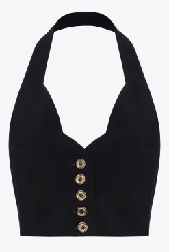 Tailleurs Et Ensembles|PINKO Gilet A Encolure Americaine Noir Limousine
