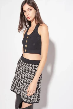 Topwear|PINKO Gilet Court En Jacquard Love Birds Noir Limousine