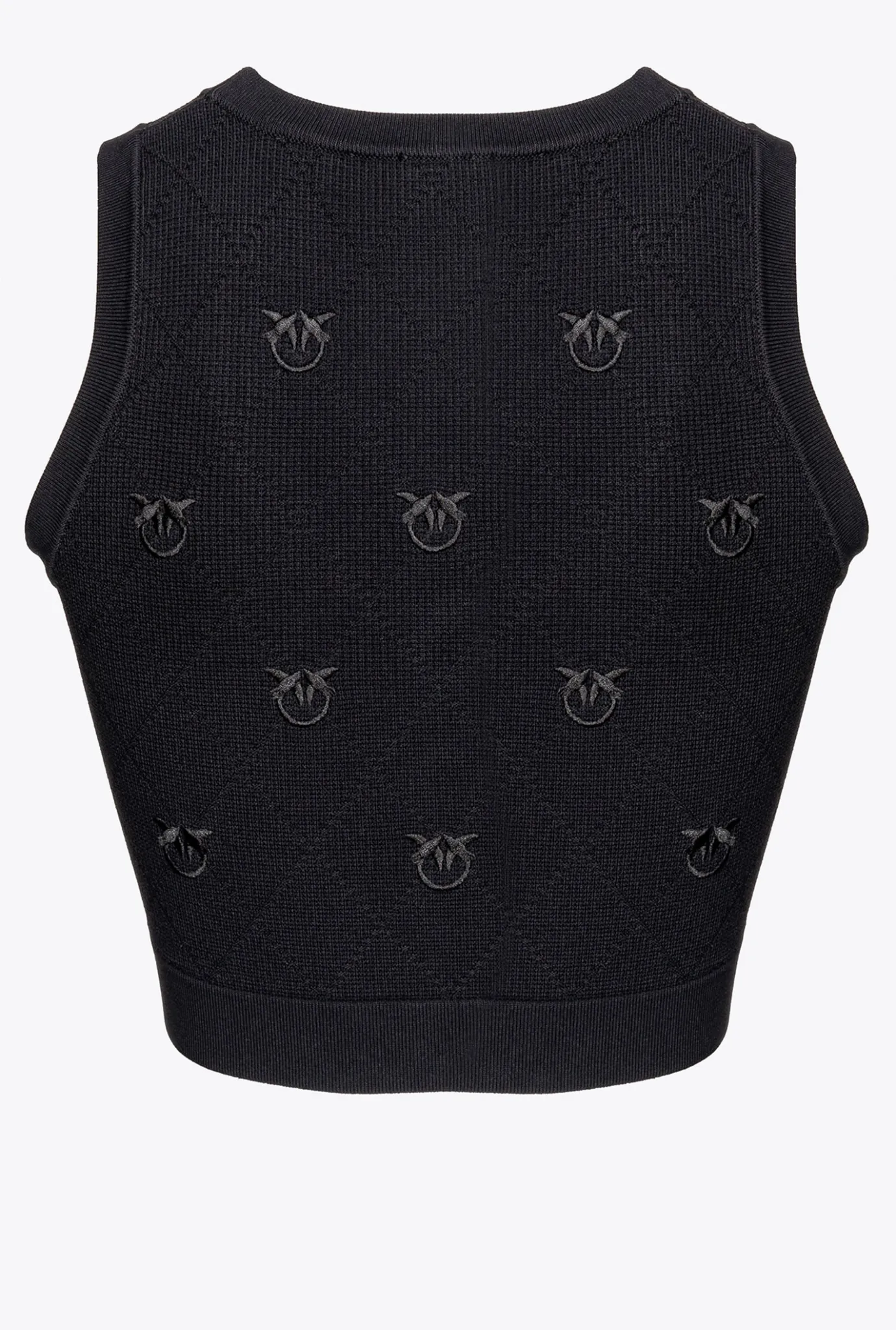 Topwear|PINKO Gilet Court En Jacquard Love Birds Noir Limousine