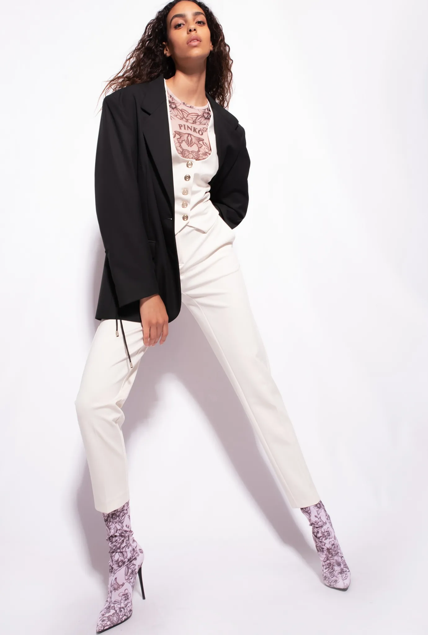 Tailleurs Et Ensembles|PINKO Gilet Court En Tissu Technique Rose Fume Blanc