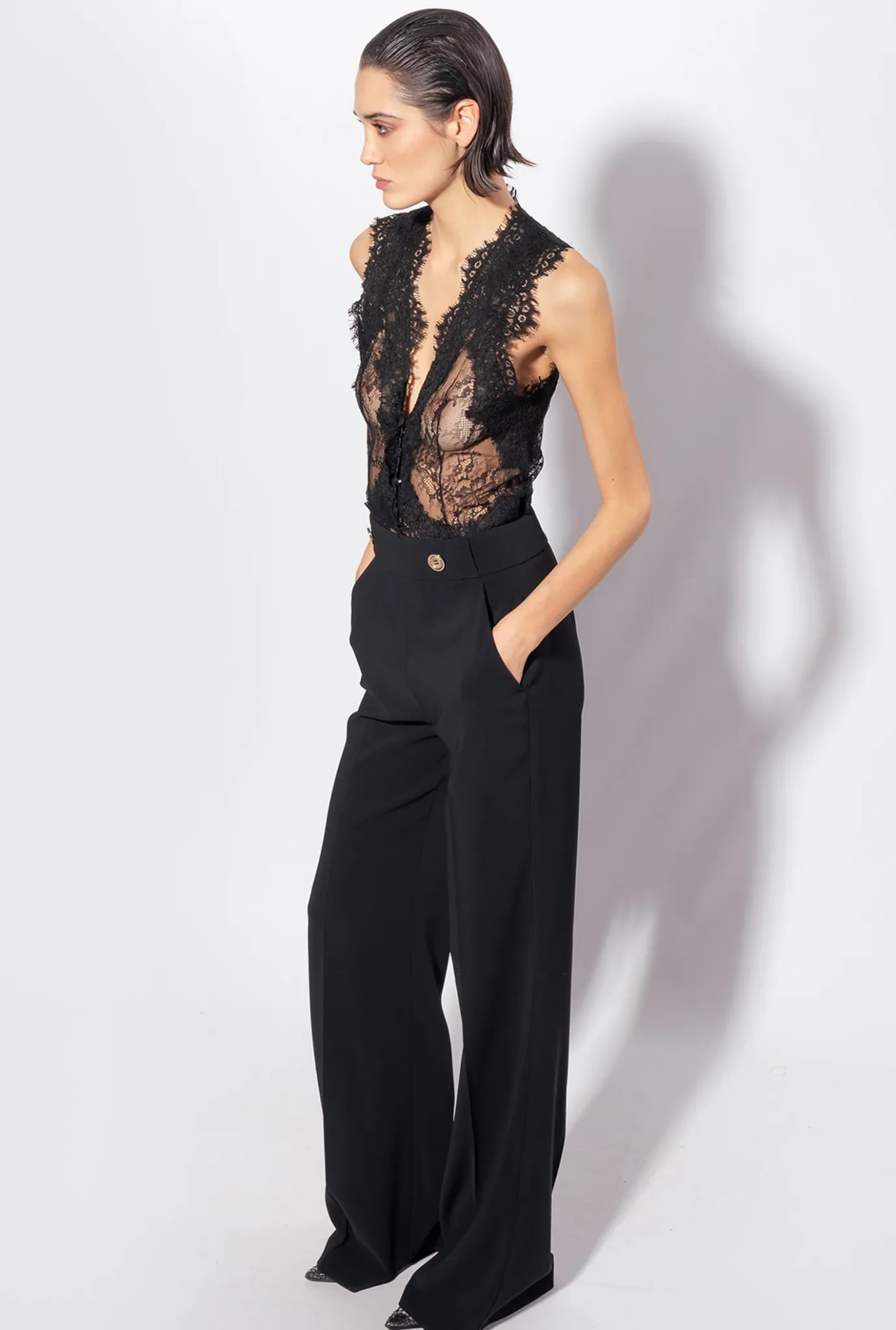 Topwear|PINKO Gilet En Dentelle De Valenciennes Noir Limousine
