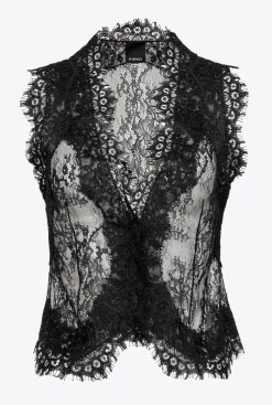 Topwear|PINKO Gilet En Dentelle De Valenciennes Noir Limousine