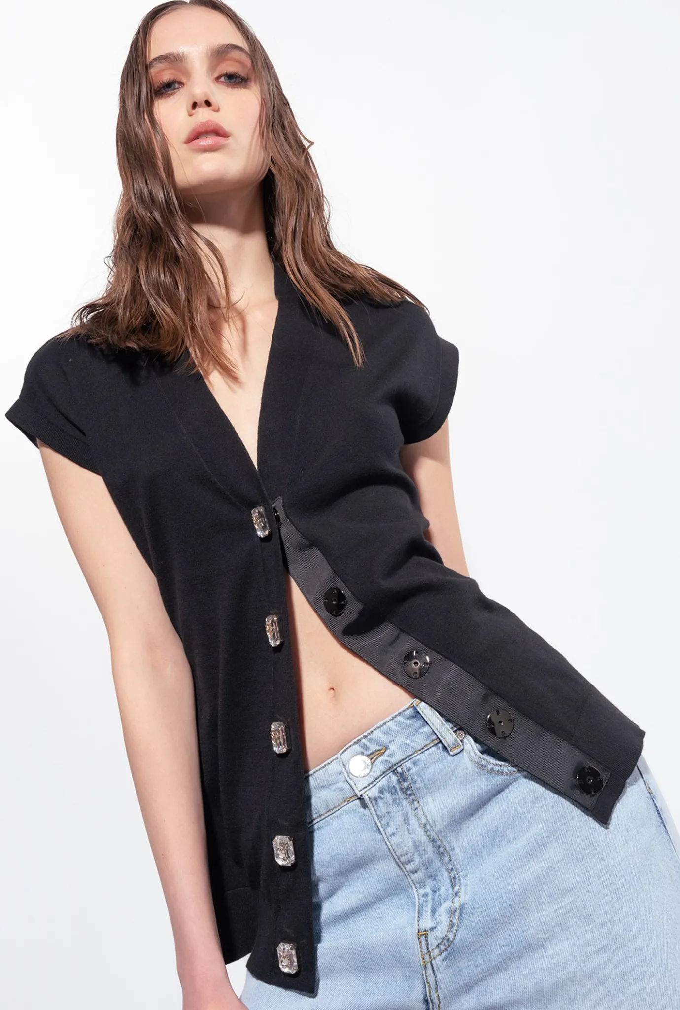 Pièces En Maille|PINKO Gilet En Maille A Boutons Bijoux Noir Limousine
