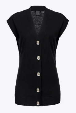 Pièces En Maille|PINKO Gilet En Maille A Boutons Bijoux Noir Limousine