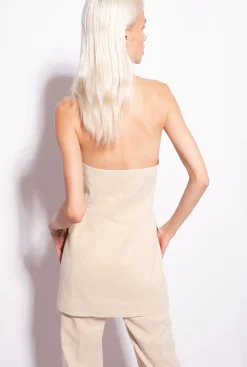Tailleurs Et Ensembles|PINKO Gilet Long En Lin Beige Amande Glacee
