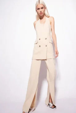 Tailleurs Et Ensembles|PINKO Gilet Long En Lin Beige Amande Glacee