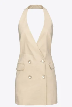 Tailleurs Et Ensembles|PINKO Gilet Long En Lin Beige Amande Glacee