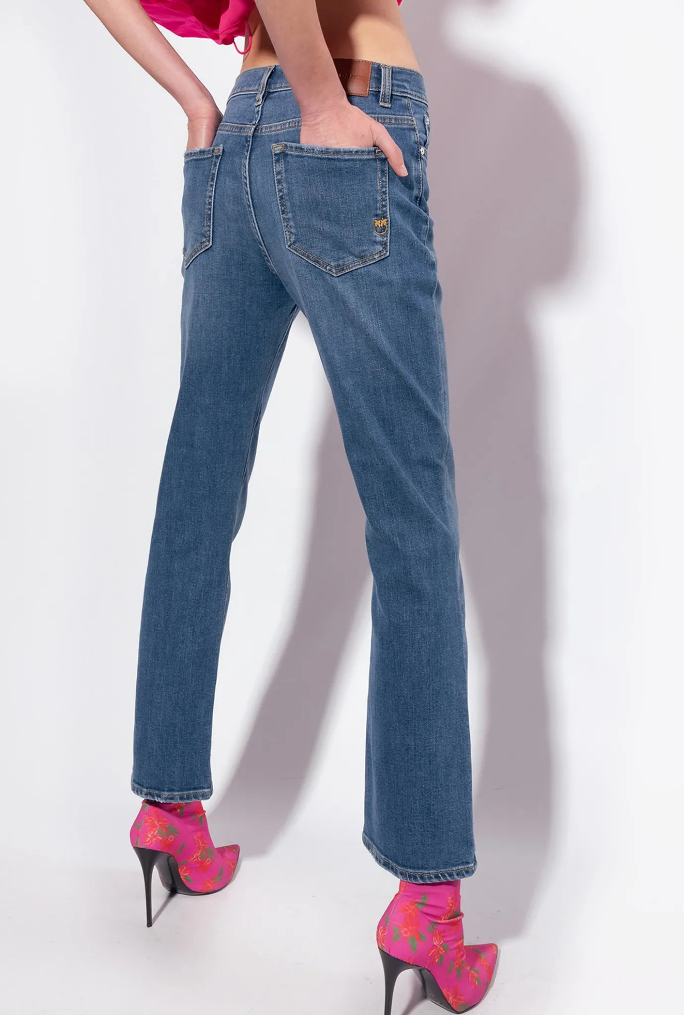 Jeans|PINKO Jean Bootcut En Denim Stretch Delavage Moyen Fonce