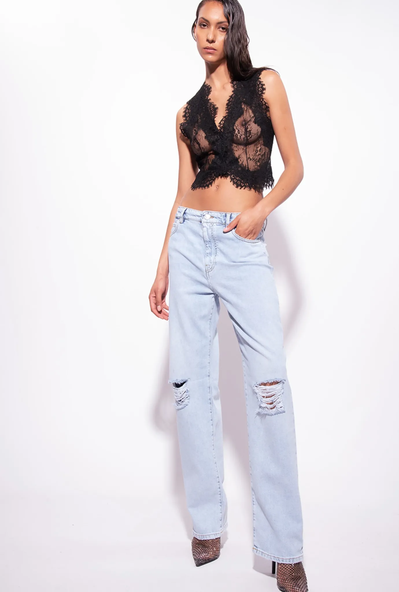 Jeans|PINKO Jean Boyfriend Dechire Delavage Marbre