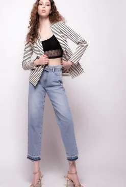 Jeans|PINKO Jean Coupe Mom Avec Ceinture Love Birds Ombre Bleue