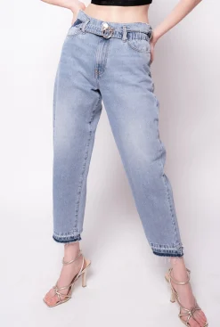 Jeans|PINKO Jean Coupe Mom Avec Ceinture Love Birds Ombre Bleue
