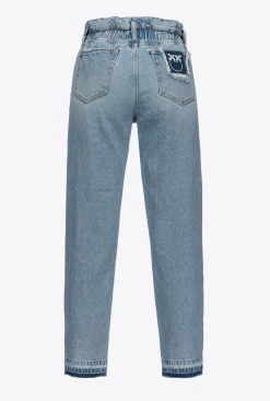 Jeans|PINKO Jean Coupe Mom Avec Ceinture Love Birds Ombre Bleue