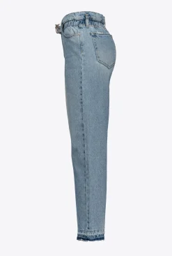 Jeans|PINKO Jean Coupe Mom Avec Ceinture Love Birds Ombre Bleue