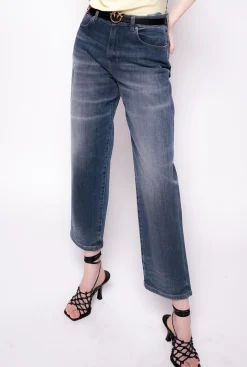Jeans|PINKO Jean Coupe Mom En Denim Vintage Bleu Ecusson