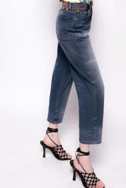 Jeans|PINKO Jean Coupe Mom En Denim Vintage Bleu Ecusson