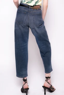 Jeans|PINKO Jean Coupe Mom En Denim Vintage Bleu Ecusson