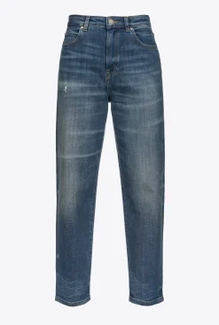 Jeans|PINKO Jean Coupe Mom En Denim Vintage Bleu Ecusson