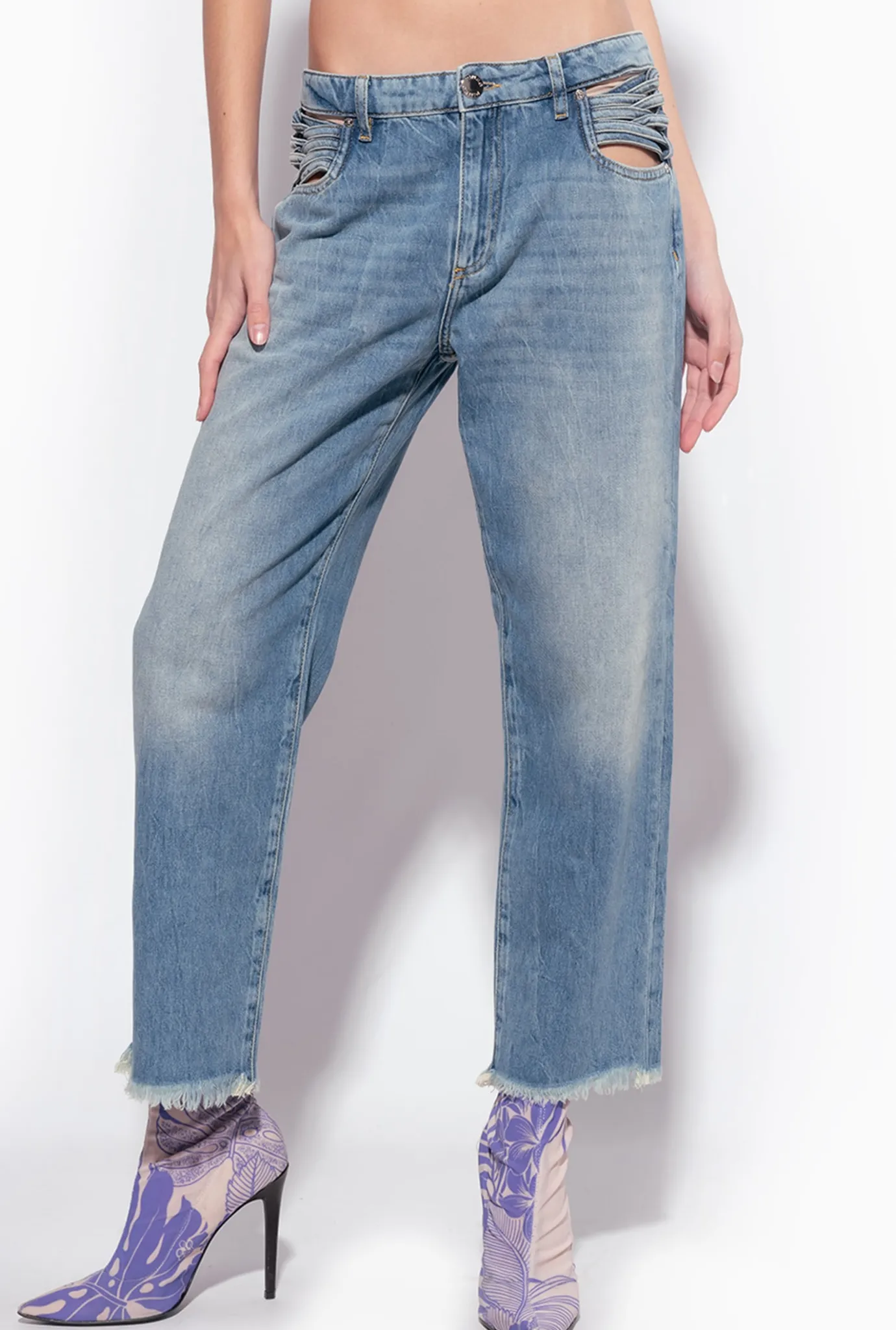 Jeans|PINKO Jean Decontracte A Lacets Delavage Vintage Moyen