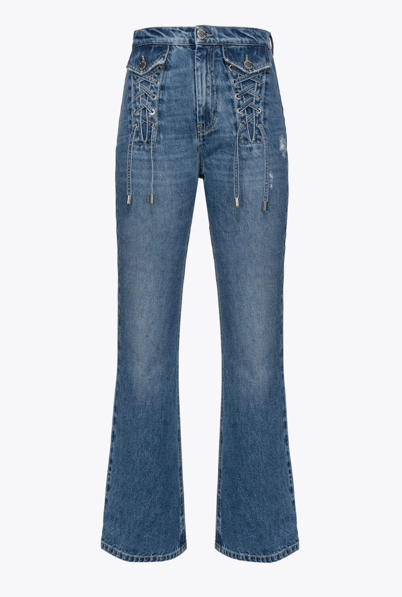 Jeans|PINKO Jean Flare A Lacets Delavage Vintage Moyen