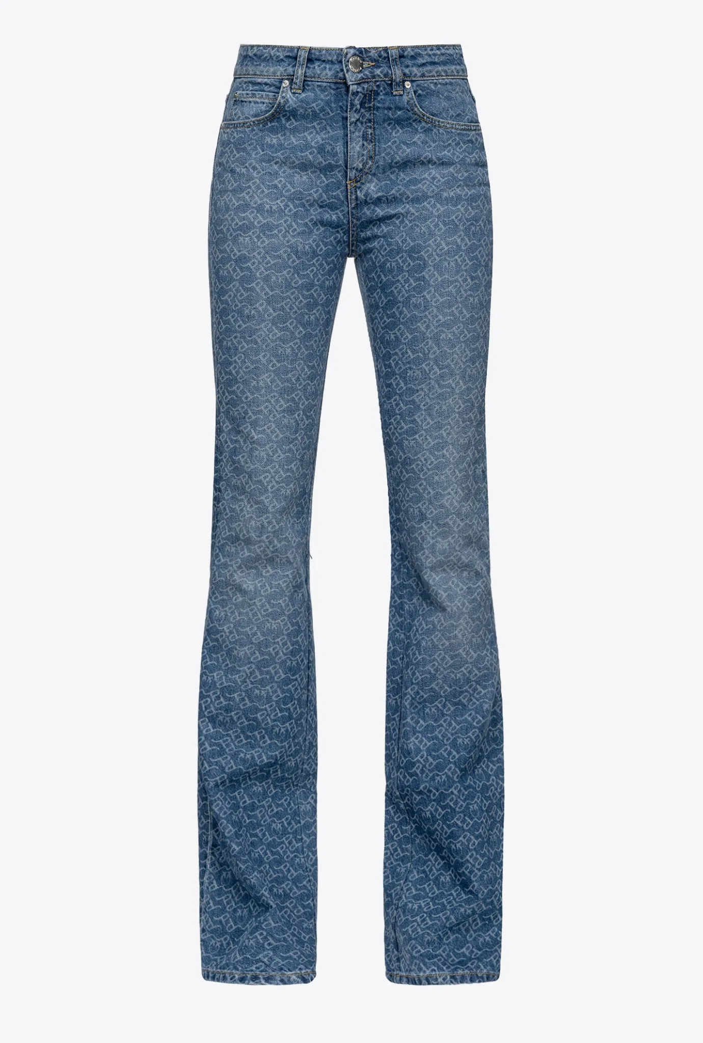 Jeans|PINKO Jean Flare En Denim A Logo Blanc/Bleu Fonce