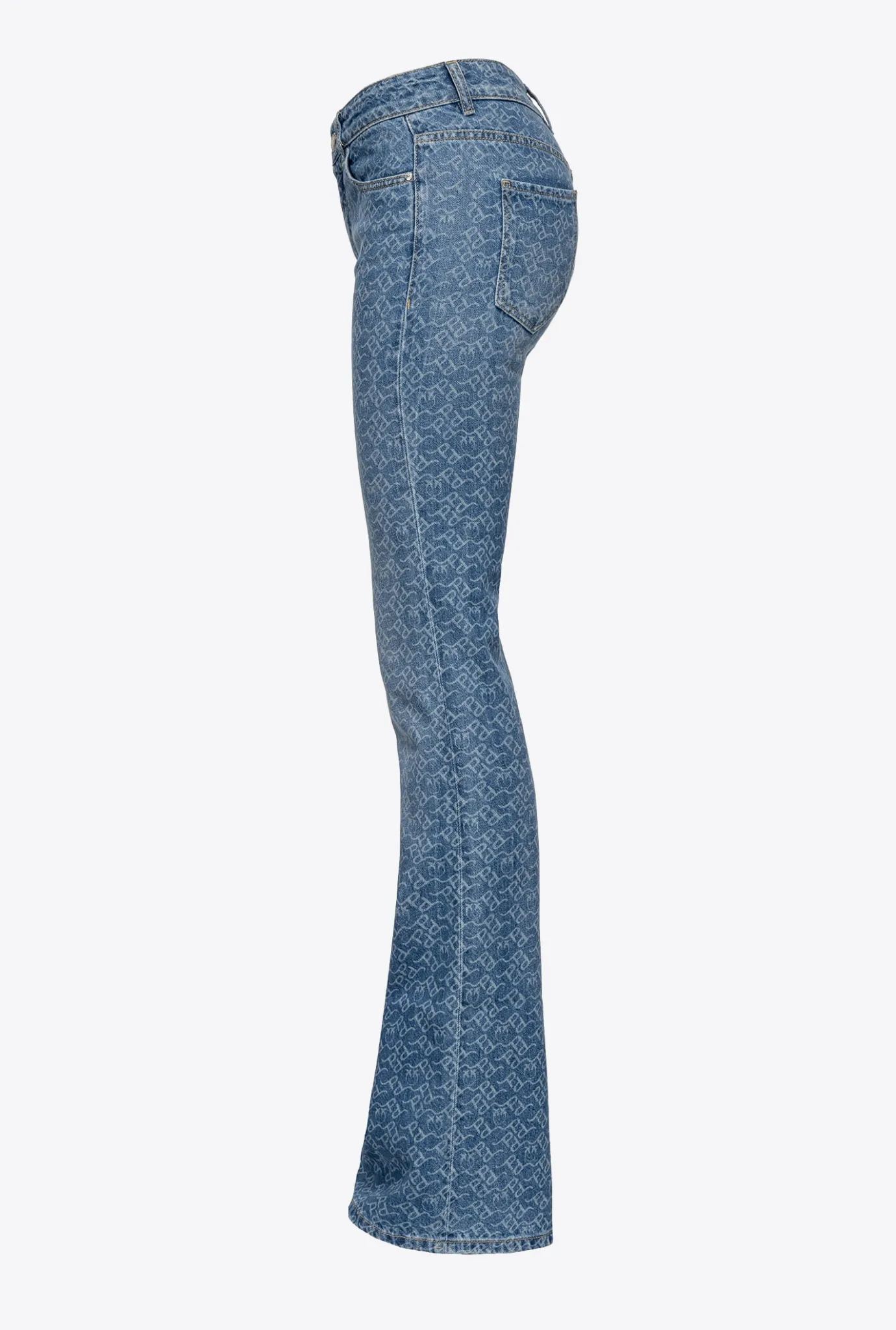 Jeans|PINKO Jean Flare En Denim A Logo Blanc/Bleu Fonce