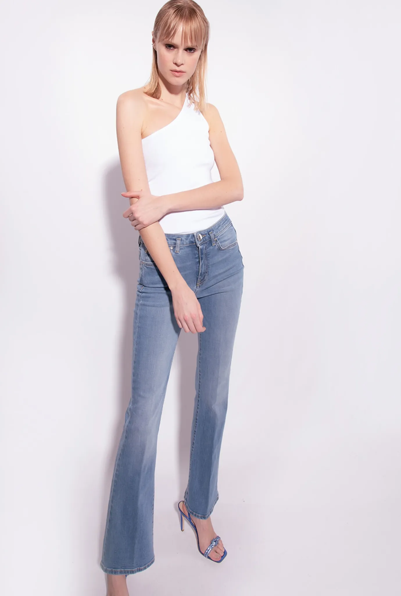 Jeans|PINKO Jean Flare En Denim Bleu Stretch Delavage Clair Moyen