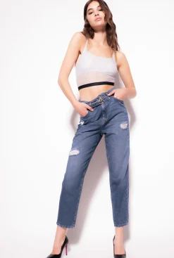 Jeans|PINKO Jean Mom Fit Avec Ceinture Love Birds Delavage Vintage Moyen